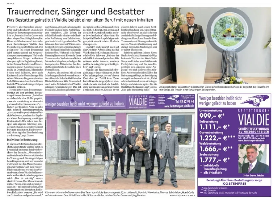 Trauerredner, Sänger und Bestatter